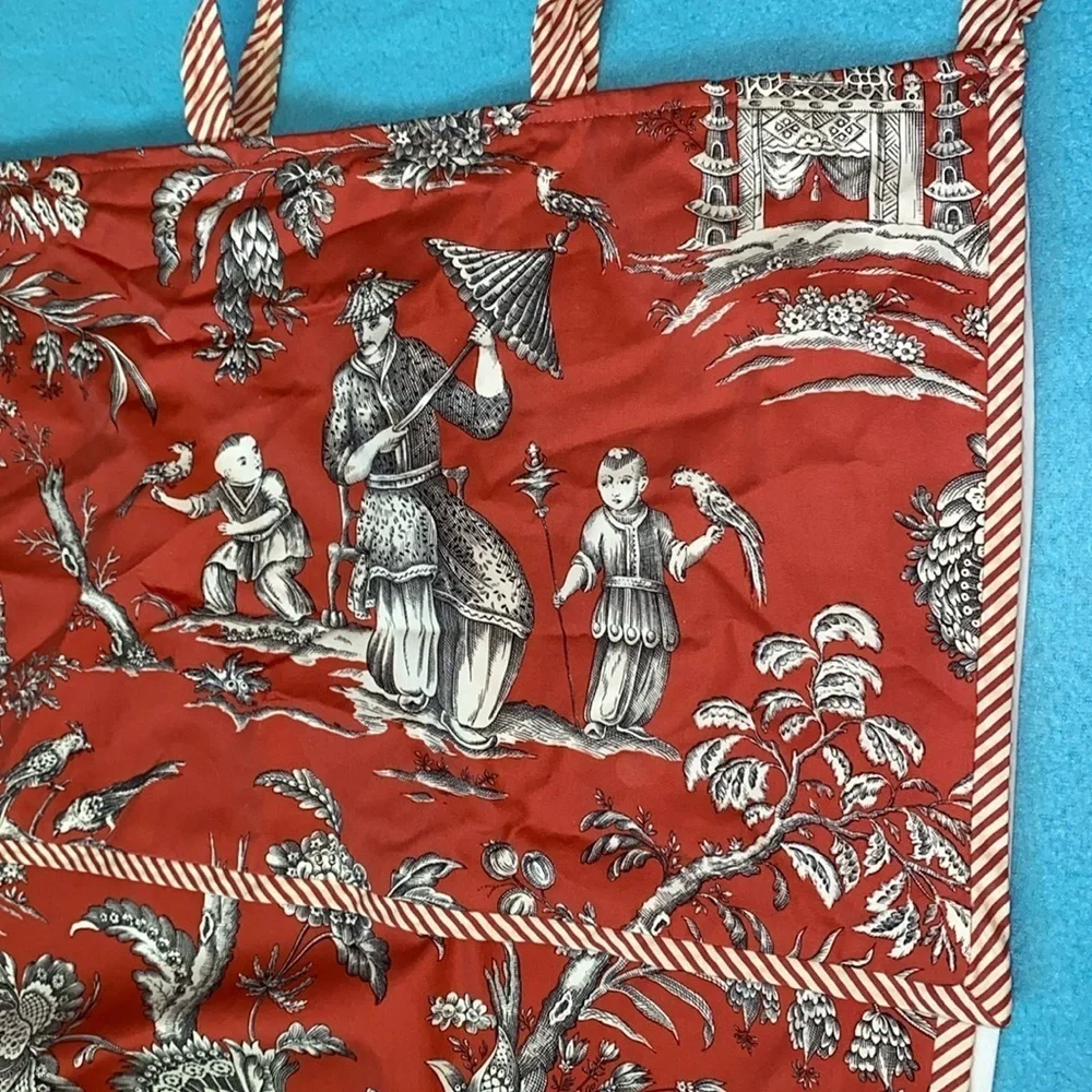 SHOWER CURTAIN Toile chinoiserie print fabric removable lining SZ 53” W X 78” L